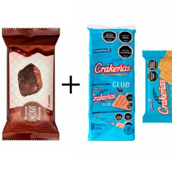 Lote Brownie SON 50 gr. - Caja 20 Unidades + Galletas Crakeñas 24 g – Pack 8 paquetes