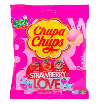 Chupa Chups STRAWBERRY LOVERS 10 ud./bolsa - Caja de 12 bolsas