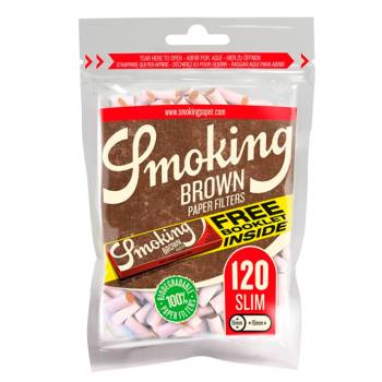 Filtros Algodón Smoking Brown Slim (bolsa 120 filtros + Librito Brown) - Caja 10 bolsas