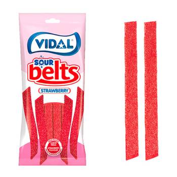 G V. Cintas Pica Fresa/ Sour Belts 90gr. - Caja 14 unidades