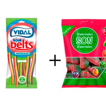 G V. Cintas Pica Multicolor 90 gr. - Caja 14 unidades + GS. Watermelon 80 gr. - Caja 16 Unidades