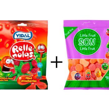 G V. Fresas Rellenas (rellenolas) 90 gr. - Caja 14 unidades + GS. Little Fruits 80 gr. - Caja 16 Unidades