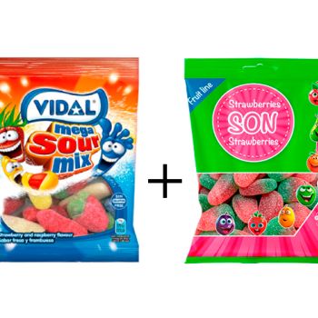 G V. Megasurtido Brillo Ácido 90 gr. - Caja 14 unidades + GS. Strawberries 80 gr. - Caja 16 Unidades