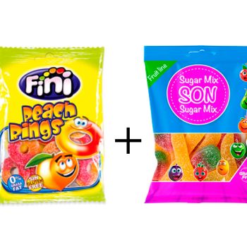 GF. Aros Melocotón Pica 90 gr. - Caja 12 unidades + GS. Sugar Mix 80 gr. - Caja 16 Unidades