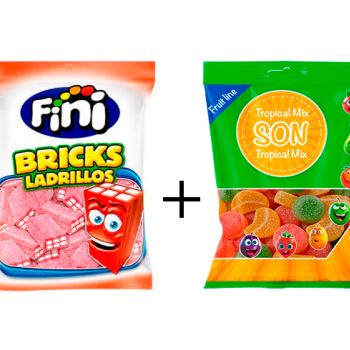 GF. Ladrillos Fresa Pica  90 gr - Caja 12 unidades + GS. Tropical Mix 80 gr. - Caja 16 Unidades