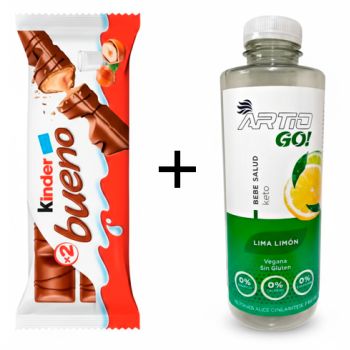 .Kinder Bueno 43 gr. ( 0.615 ) + Artio GO! Lima-Limón 500 ml ( 0.840 )