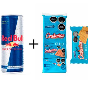 Lote: Red Bull 250 ml. ( 0.795 € Uni. ) + Galletas Crakeñas 24 gr. ( 0.25 € Uni. )