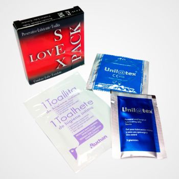 Love Sex Pack, kit de condón, lubricante y toallita íntima - Caja 33 Unidades 2
