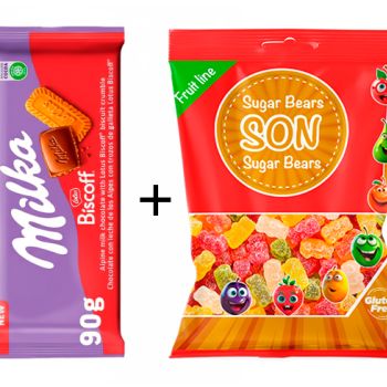 .Milka Biscoff 90g ( 0.76 € ) + GS. Sugar Bear 80 gr. ( 0.398 € )