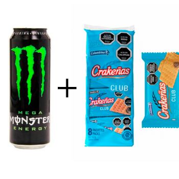 Lote: Monster Green 500 ml. - (0.70 € Uni.) + Galletas Crakeñas 24 g – Pack 8 paquetes (0.24 € Uni.)