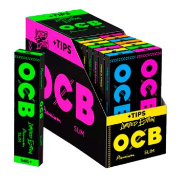 OCB Premium Slim Fluor + Tips - Caja 32 Libritos