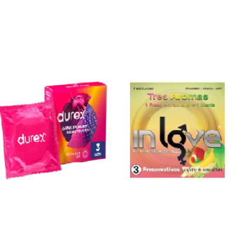 Pack - Preservativo Durex dame placer 3 unid + Preservativo In Love aromas 3 unid
