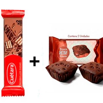 Wafer Cacao CUÉTARA 21gr. ( 0.168 € ) + Brownie SON 50 gr. ( 0.368 € )